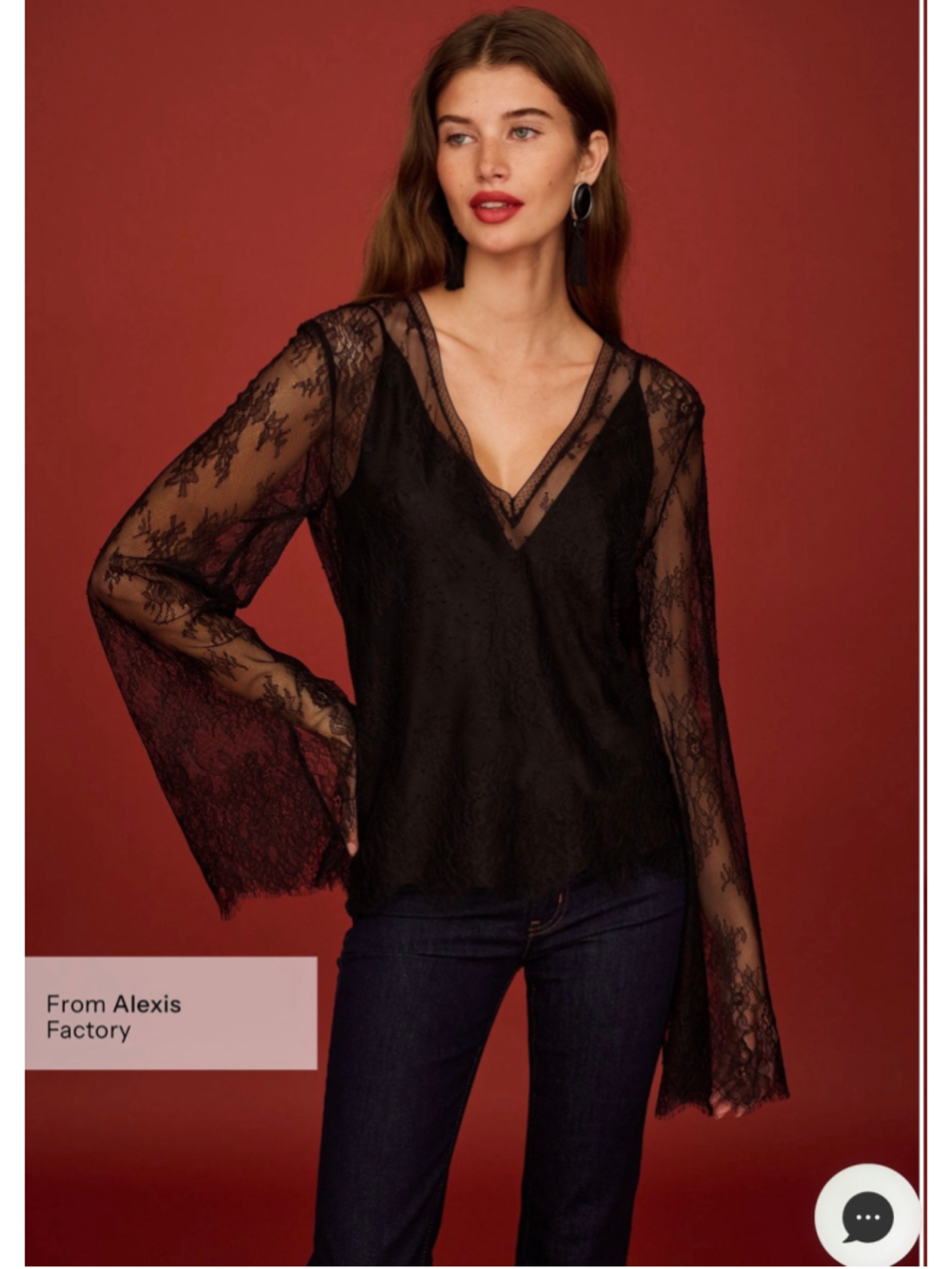 Women's o.p.t Moxie Top Black Lace Long Sleeve Blouse Size L